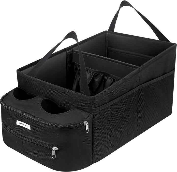 FUNNy elf front view showing full organizer and cup holders benefit: more reachable storage