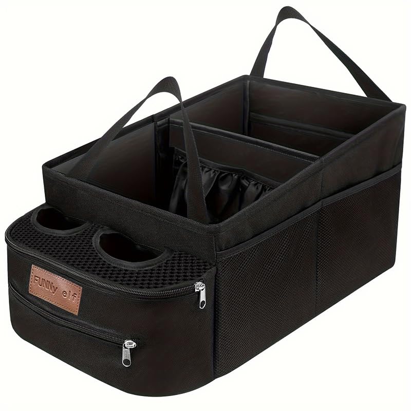 FUNNy elf front view showing pockets and cup holders for neat storage