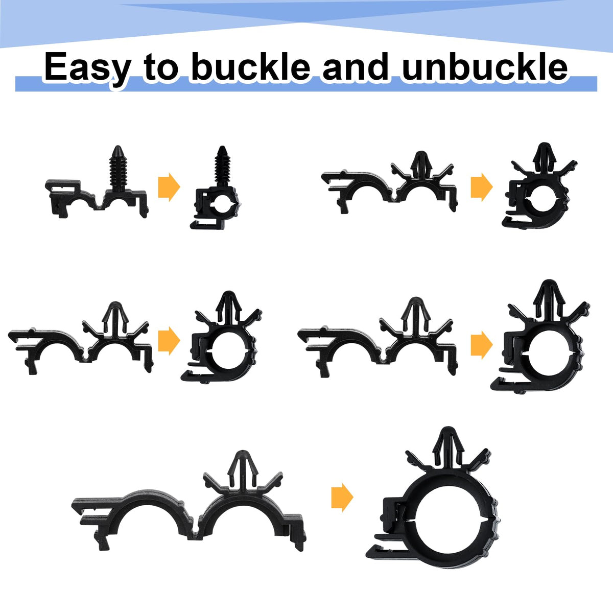 Funnymoom assortment of clip sizes spread out for easy size comparison and selection