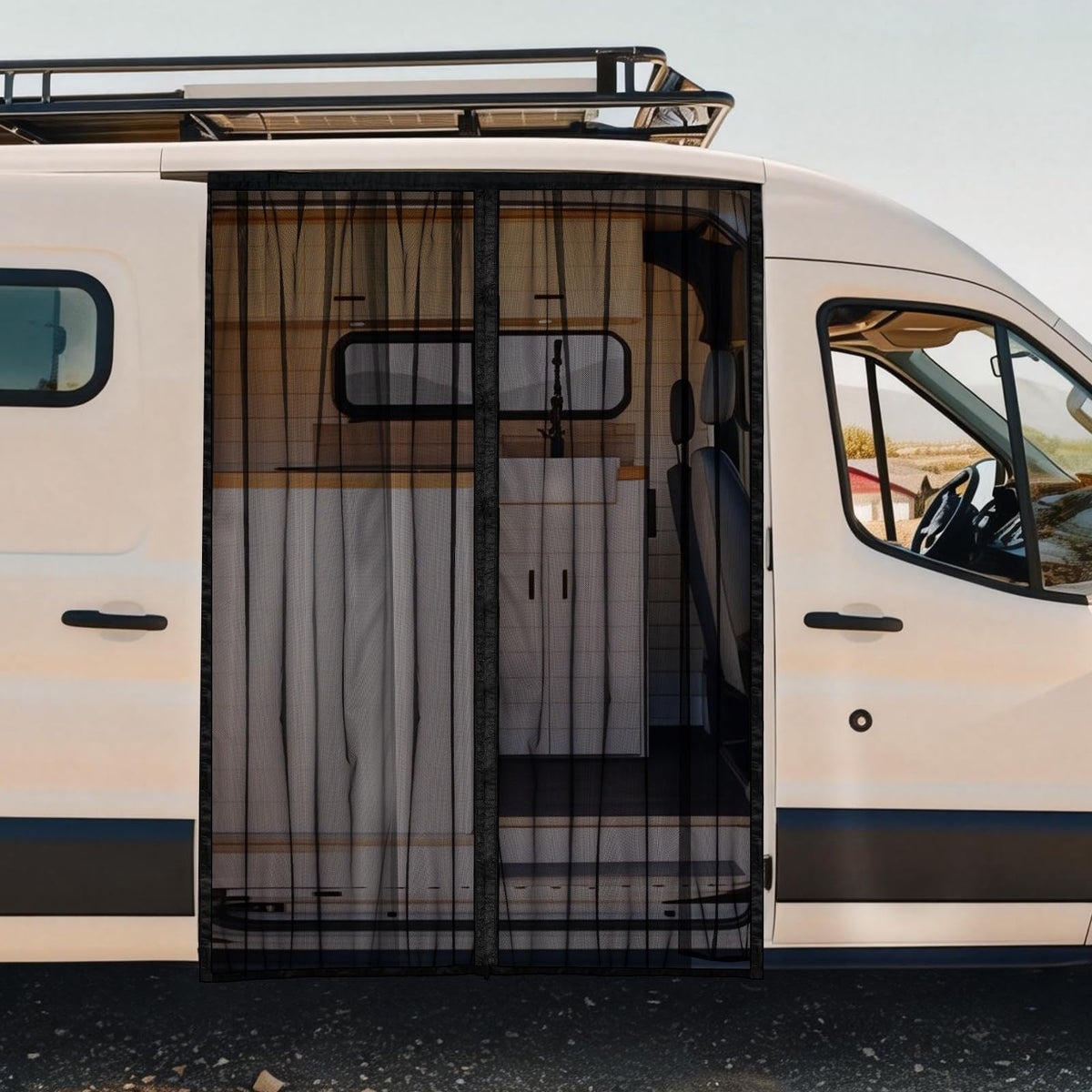 funomo front view sliding door screen installed offering bug protection and airflow