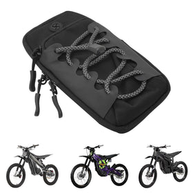 Funparts front-frame bag mounted on Sur Ron, secure storage on-ride