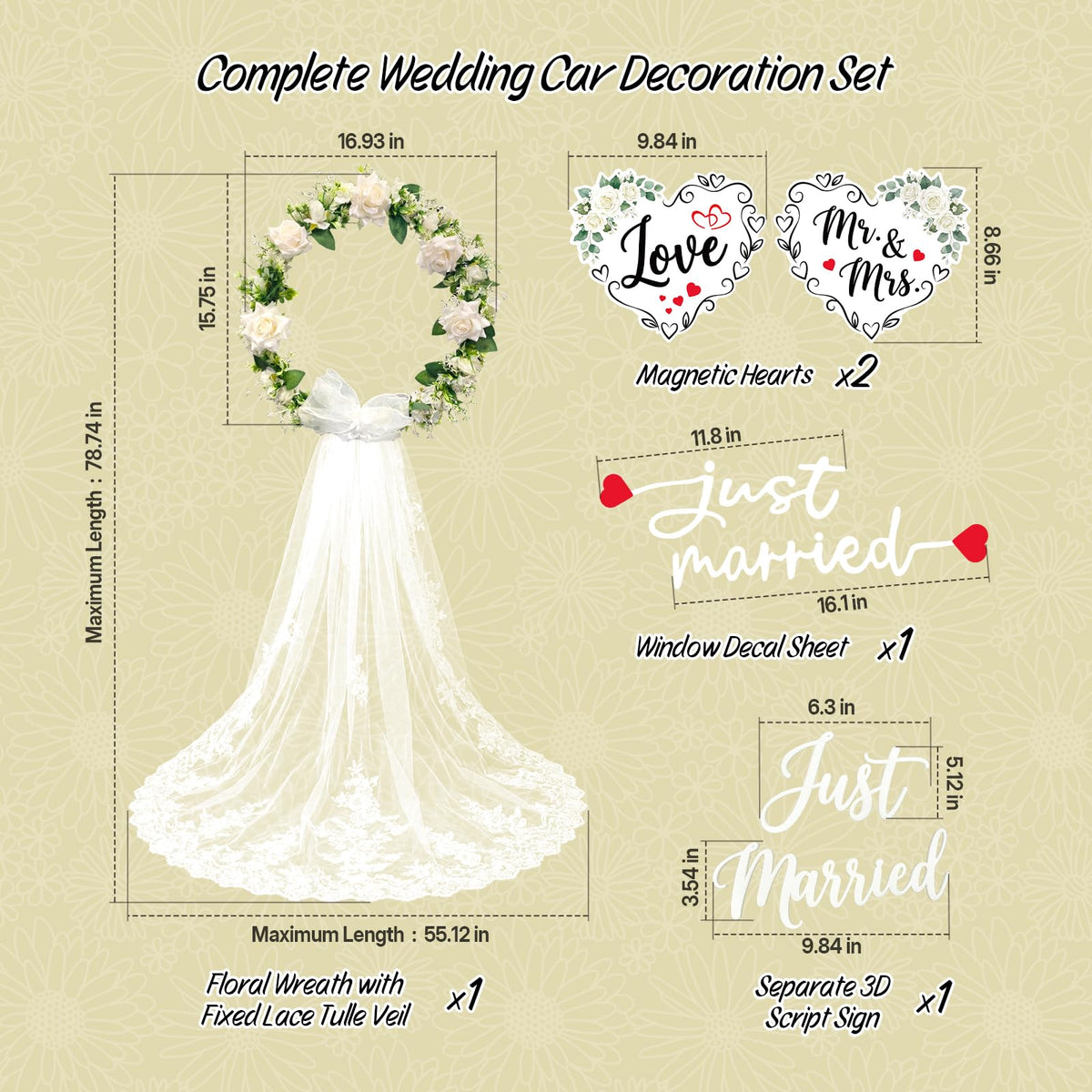 Funtinshdy 3D Just Married sign staged on table showing versatile display and photogenic charm