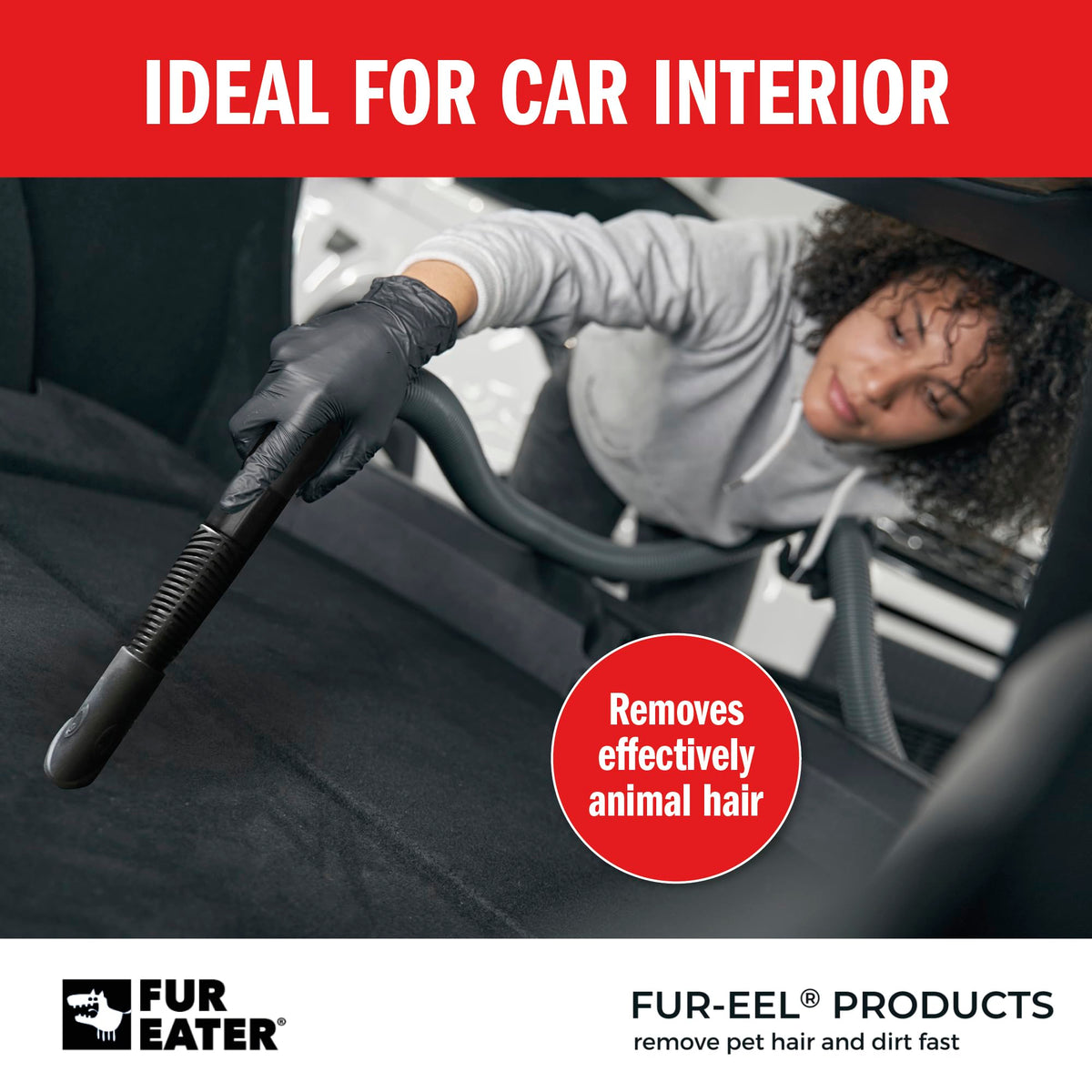 FUR-EEL PRO 2.0 clearing pet hair from a car seat effectively