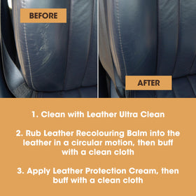 Furniture Clinic before and after on a faded seat, highlighting restored color and improvement benefit