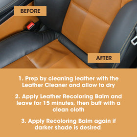 Furniture Clinic before and after seat restoration showing improved color uniformity and reduced visible wear