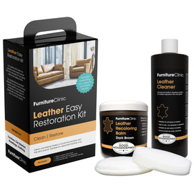 Furniture Clinic front packaging showing dark brown kit and included items for easy identification and confidence