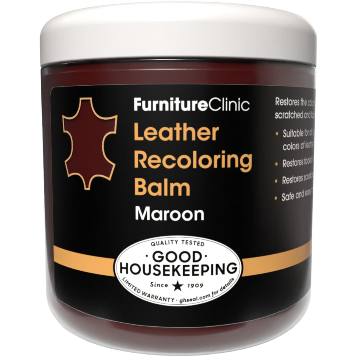 Furniture Clinic maroon jar front label showing product name and size for easy identification