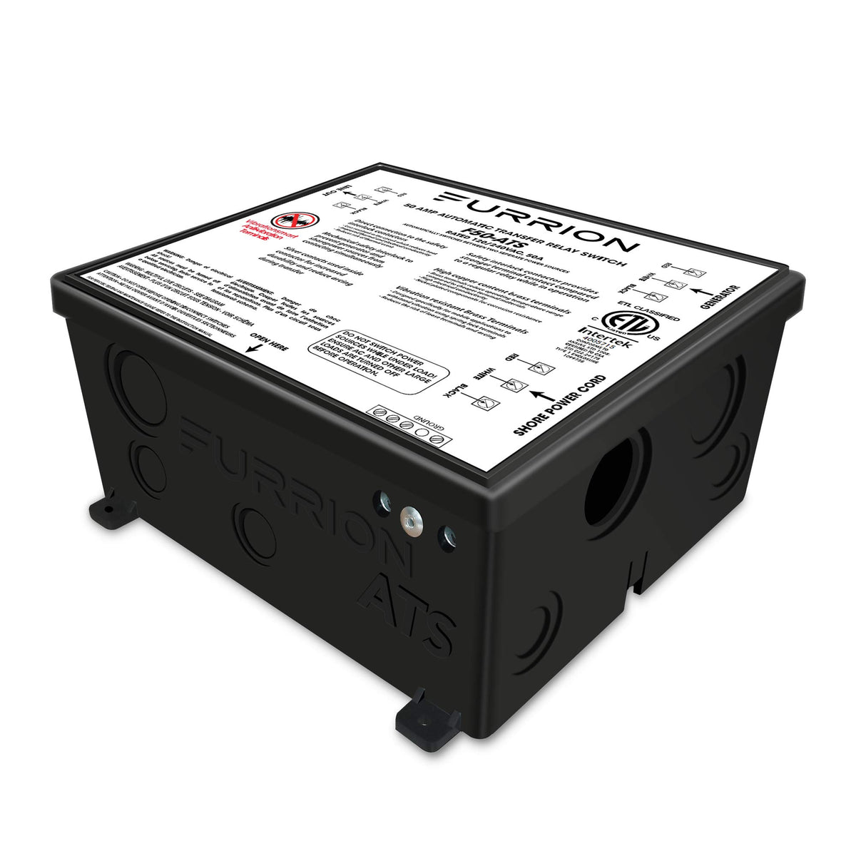 Furrion front panel of transfer switch showing controls and compact design benefits