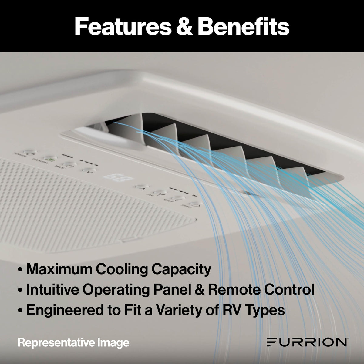 Furrion Chill Cube installed in an RV ceiling illustrating forward air distribution and space-saving fit