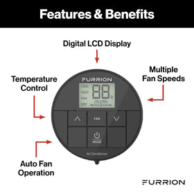 Furrion thermostat close-up of soft-touch buttons for effortless control benefit