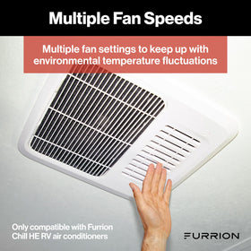 Furrion thermostat held in hand to show size and easy handling benefit