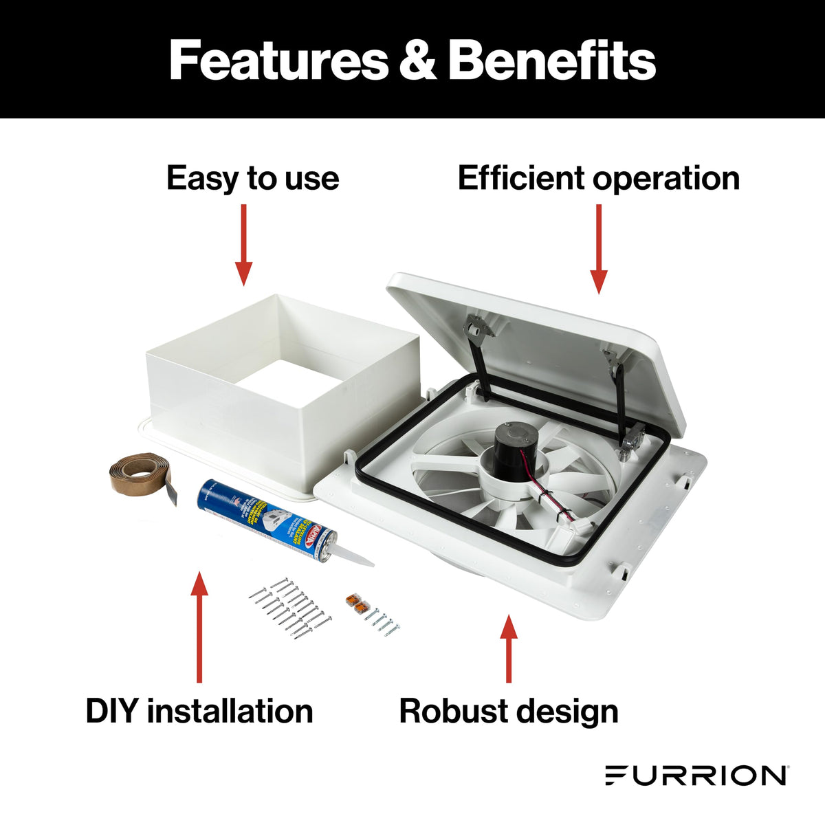 Furrion push-button controls detail showing simple operation benefit