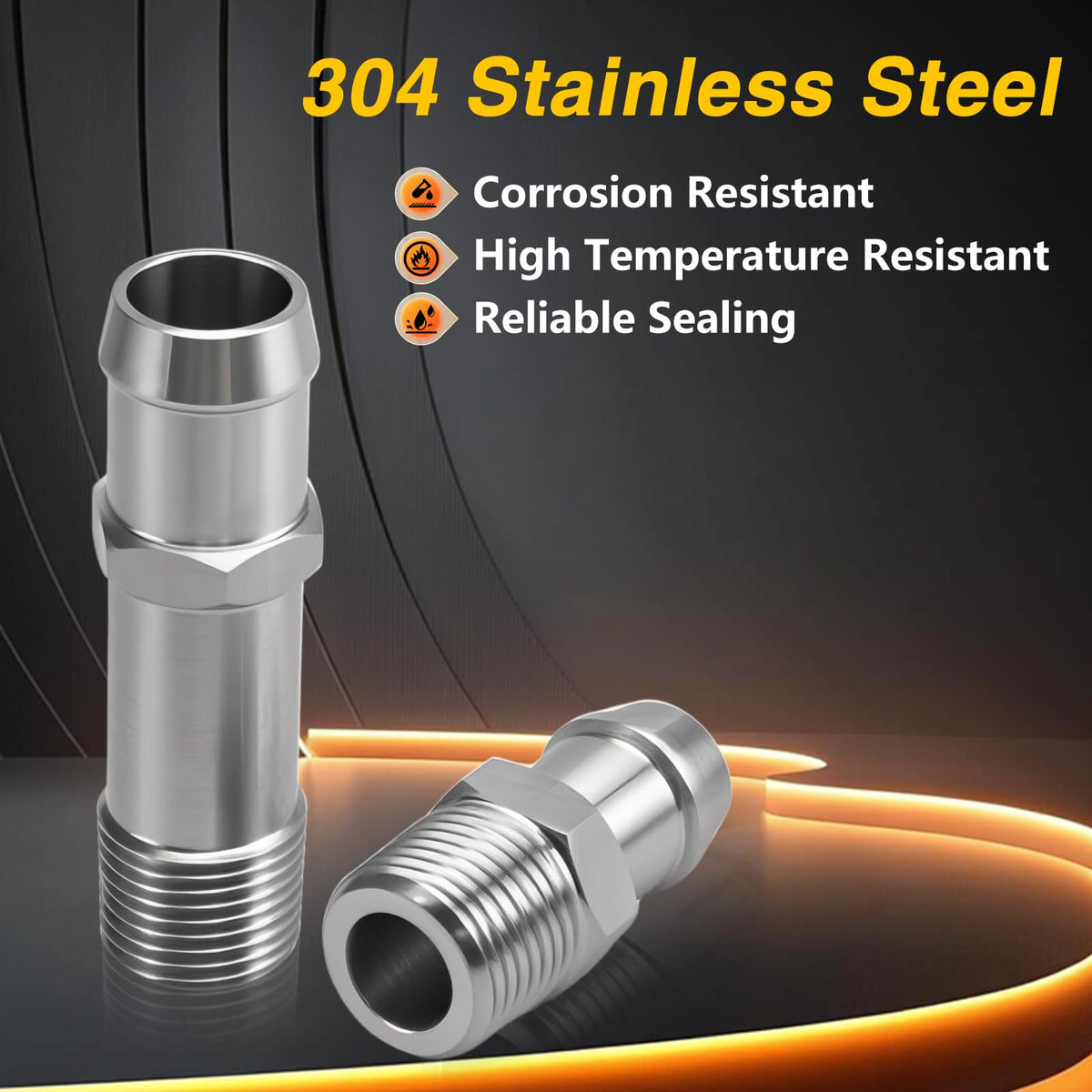 FUSCH 5/8" intake nipple view showing precise fit and leak prevention benefit