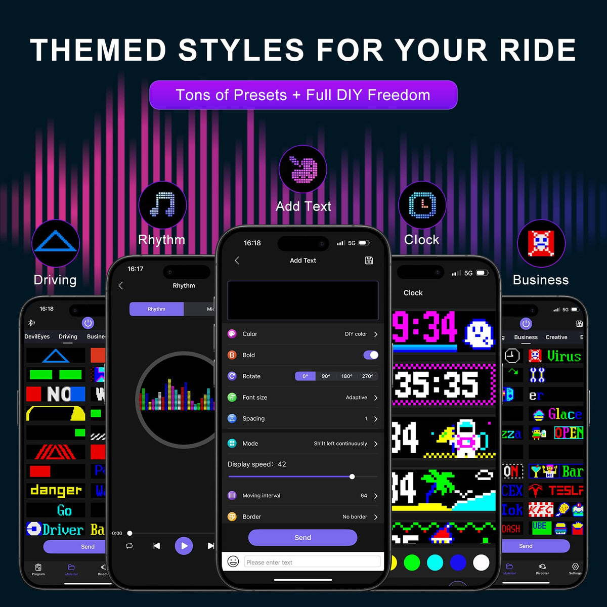 Fussion in-car night scene displaying animated devil eyes for bold visual impact