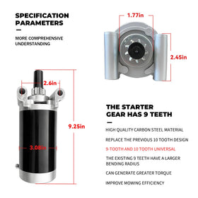 FUYEAR starter close-up of 9-tooth pinion highlighting stronger torque and smooth engagement