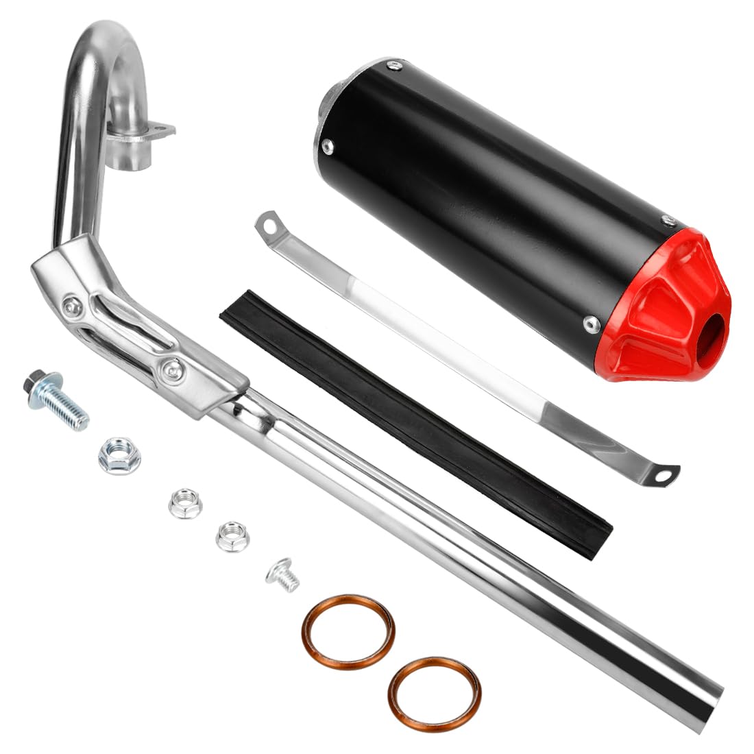 FVRITO front view of red exhaust assembly showing improved sound benefit