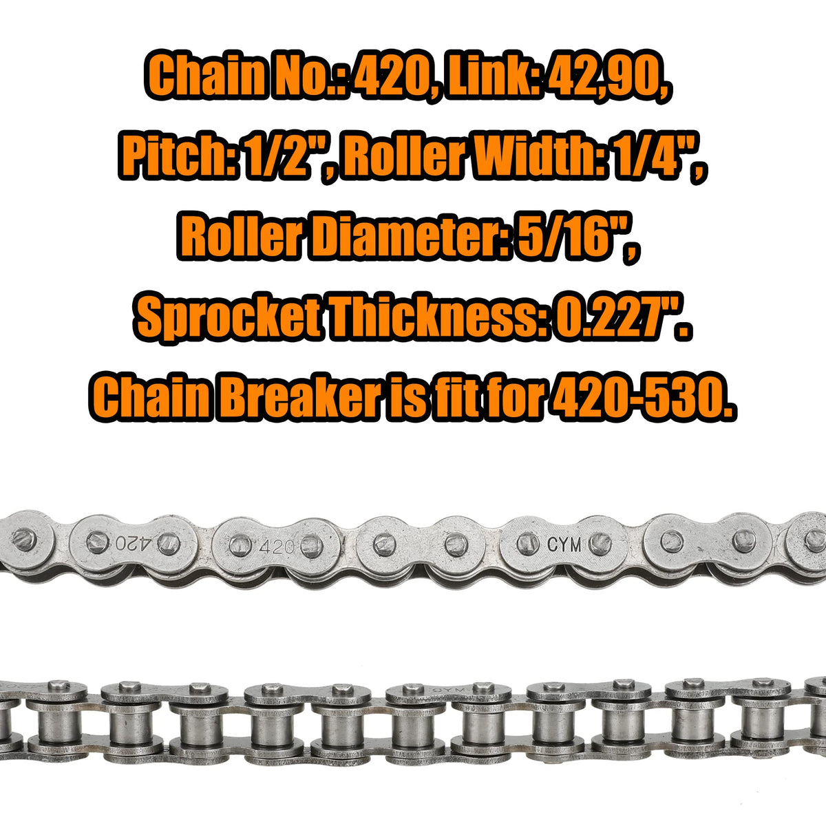 FVRITO two chains side-by-side 42 and 90 link for quick length selection benefit