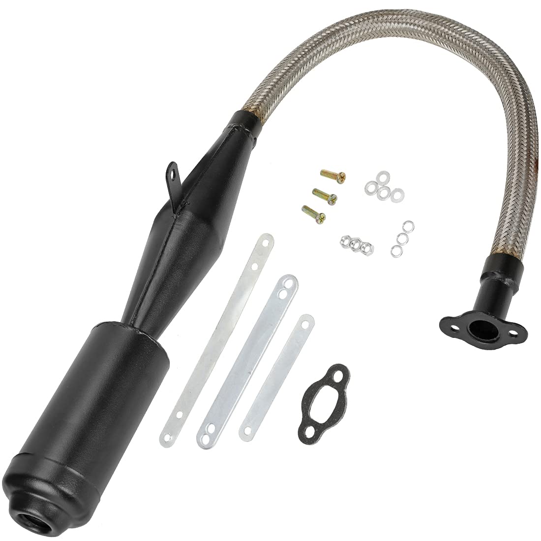 FVRITO front view of muffler showing compact profile and mounting points for easy replacement