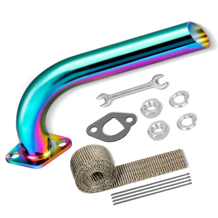 FVRITO exhaust pipe front view showing chrome finish and durable coating benefit
