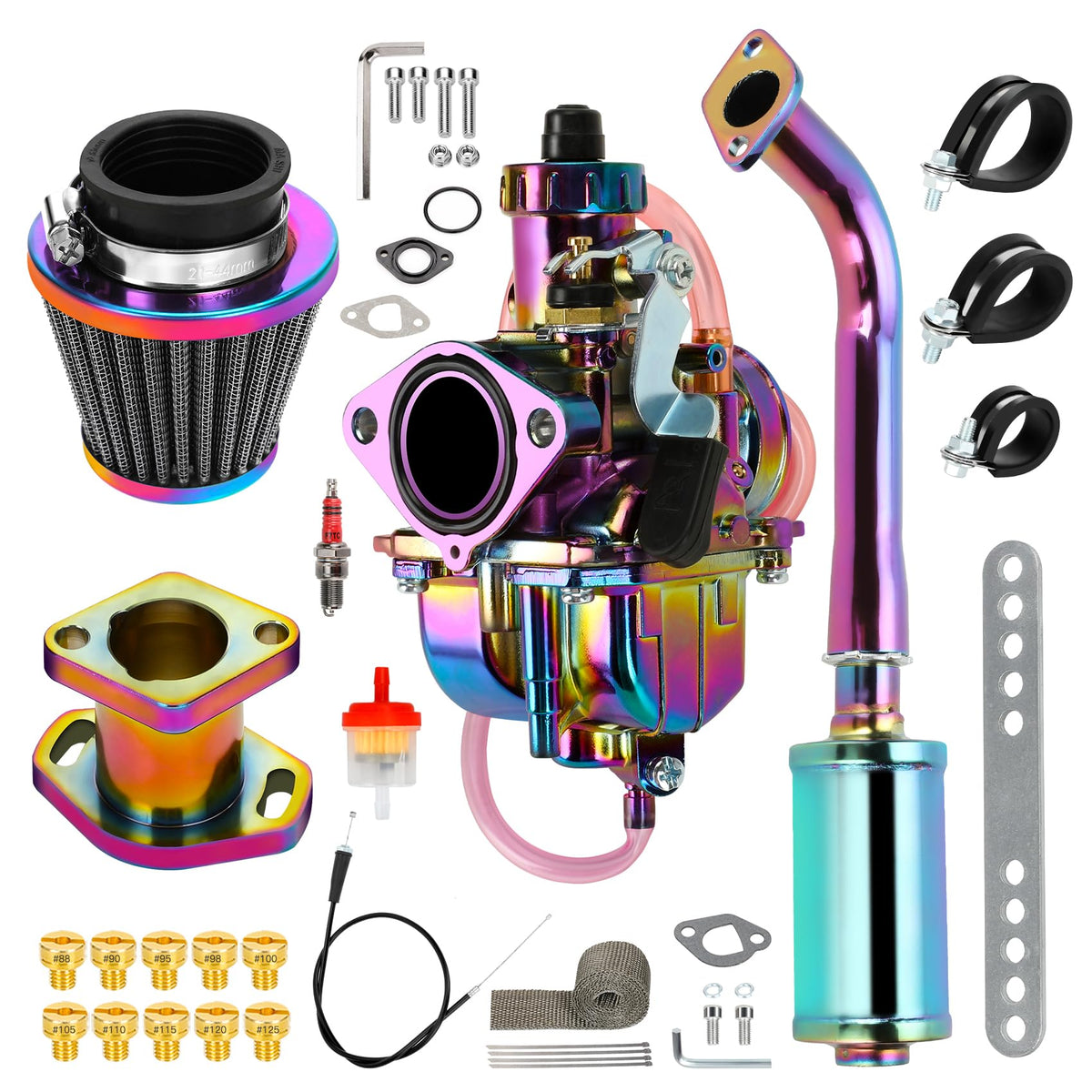 FVRITO front view exhaust showcasing complete pipe and muffler with improved airflow