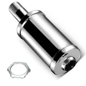 FVRITO front view muffler showing polished chrome finish and compact shape for easy fit