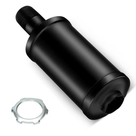 FVRITO muffler front view showing polished chrome and compact design benefit