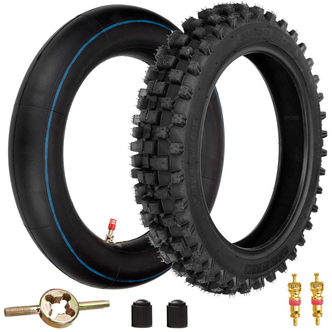 FVRITO front view of 80/100-12 tire showing knobby tread for improved traction