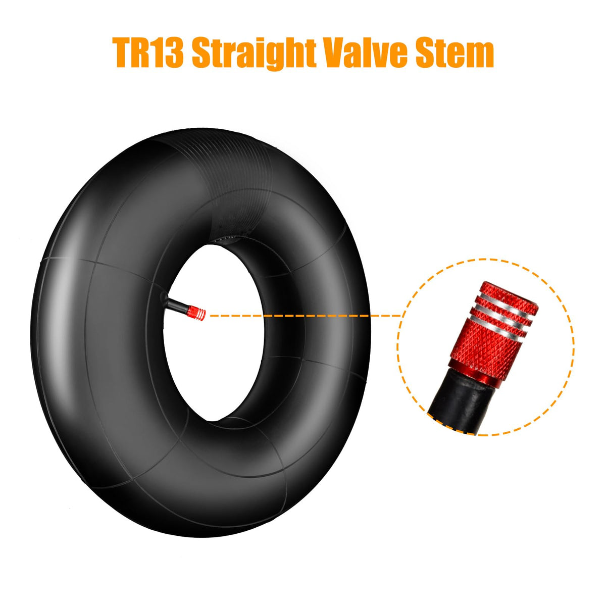 FVRITO straight red aluminum valve stem close-up for easy inflation access