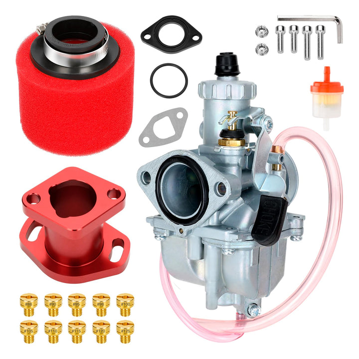 FVRITO VM22 carburetor front view showing throttle body and linkage for easy replacement
