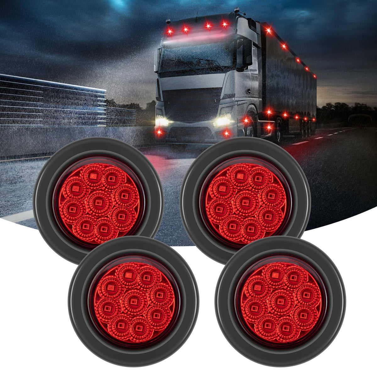 FXC front view red 2-inch marker light showing bright face and fit