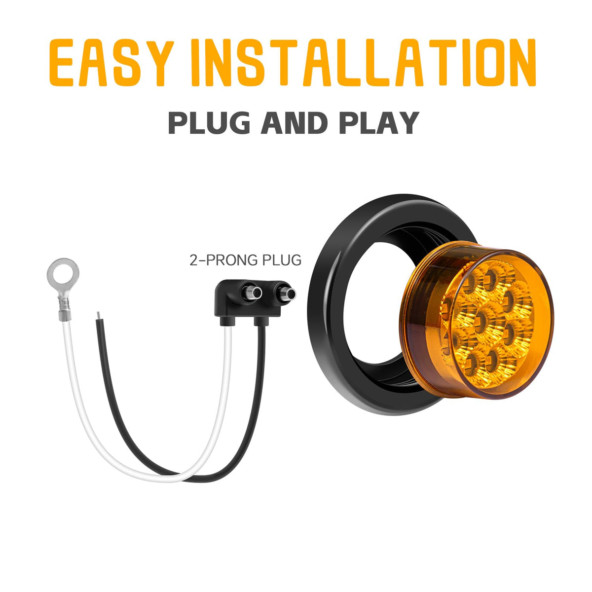 FXC rubber grommet with two-prong pigtail showing easy plug-and-play installation