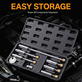 Fykikta socket set in use inside an engine bay for tight access
