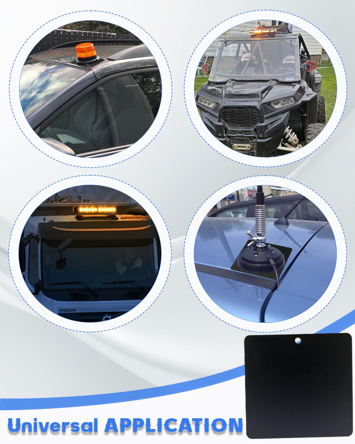 FYWZ pad adhered to aluminum truck roof with magnetic LED light attached, stable hold