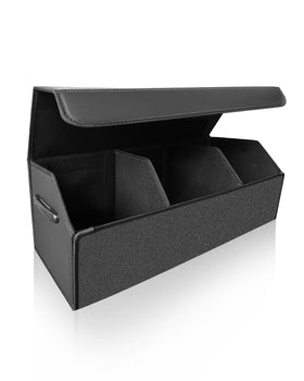 Fyzeoty front view of trunk organizer showing generous capacity and neat fit