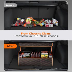 Fyzeoty in trunk holding groceries showing organized transport benefit