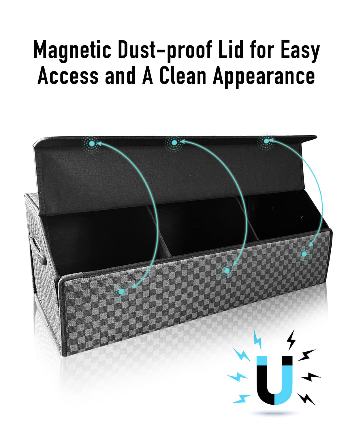 Fyzeoty organizer with magnetic lid open for fast access to stored items