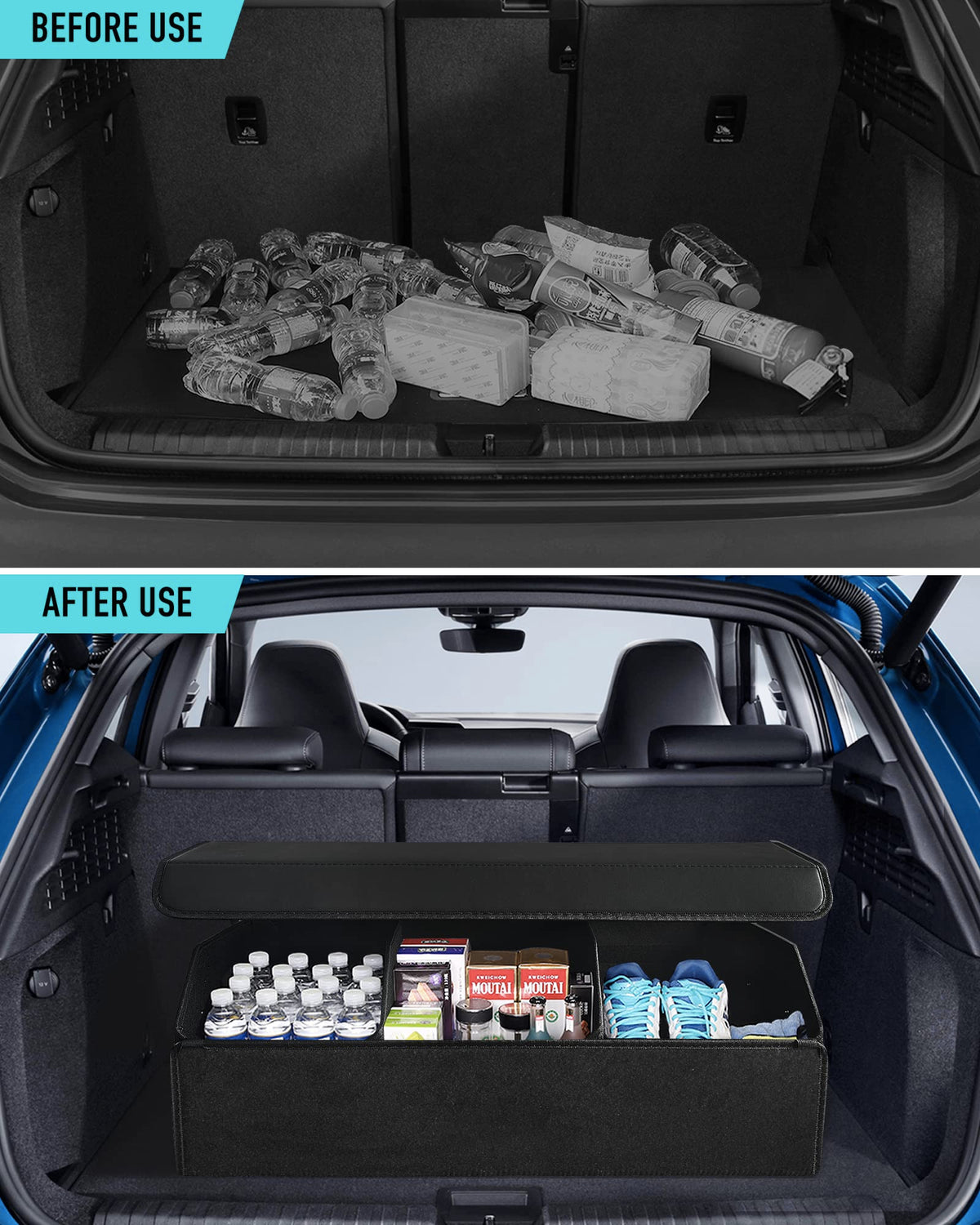 Fyzeoty in an SUV trunk to show 29.5 inch scale and fit