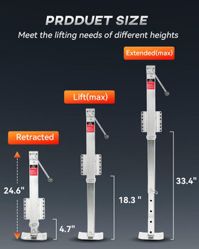 FZZD jack showing five height positions and long vertical travel for versatility