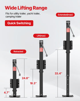 FZZD extended and retracted height comparison showing 4.7" to 33.4" range