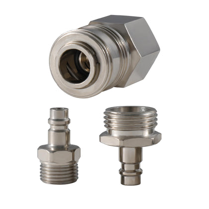 G-Sunny front view of connector kit showing brushed nickel finish and benefits