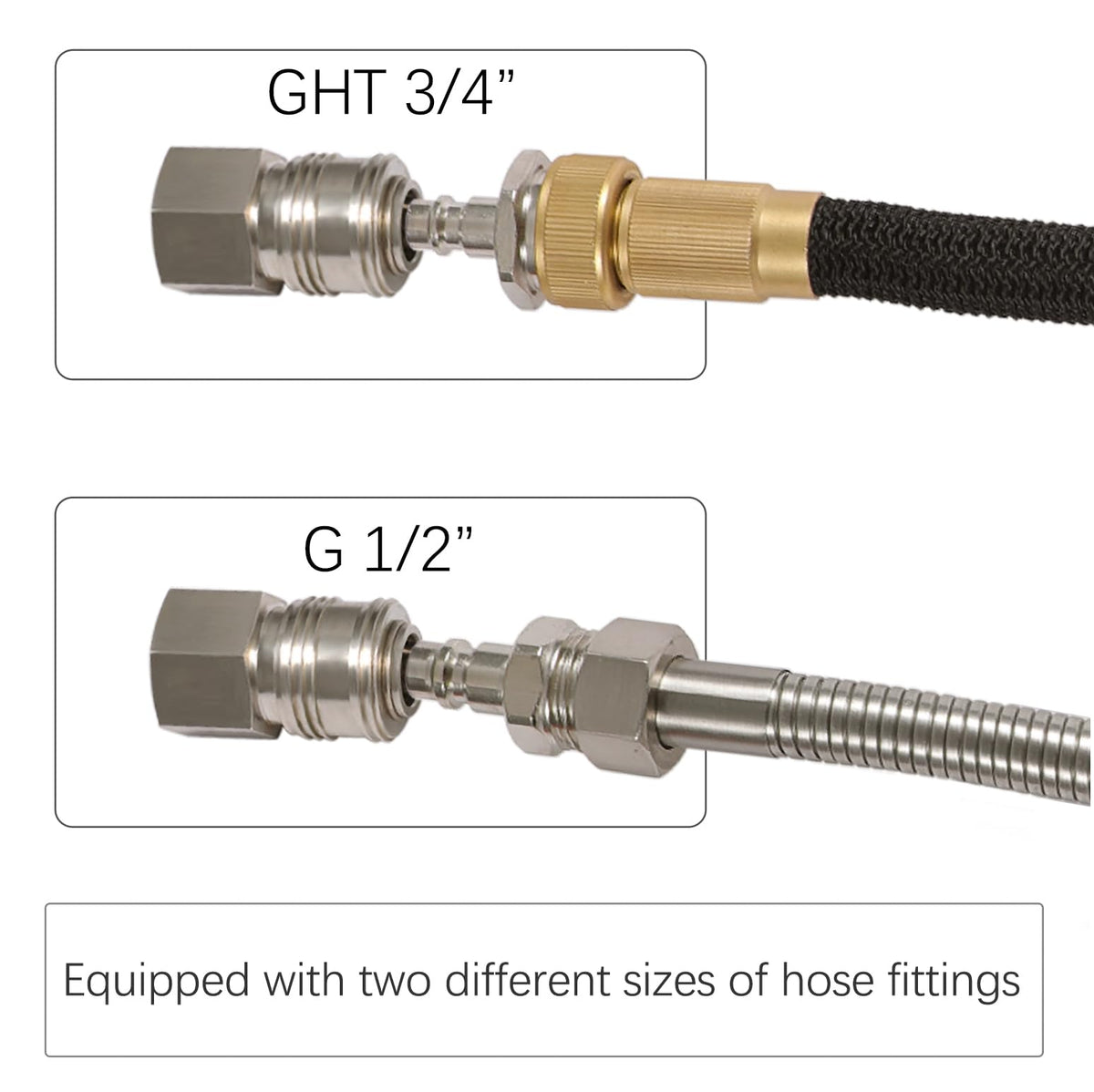 G-Sunny hose connected during outdoor shower showing hands-free water access