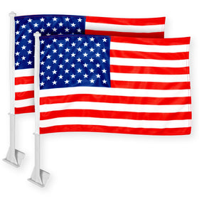 G128 front view of two flags showing vibrant design and easy display benefit