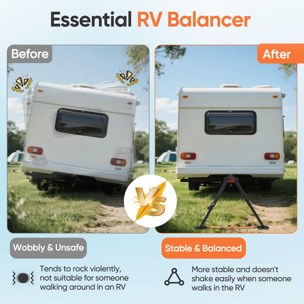 GADFISH folded stabilizer stored on hitch illustrating compact travel convenience