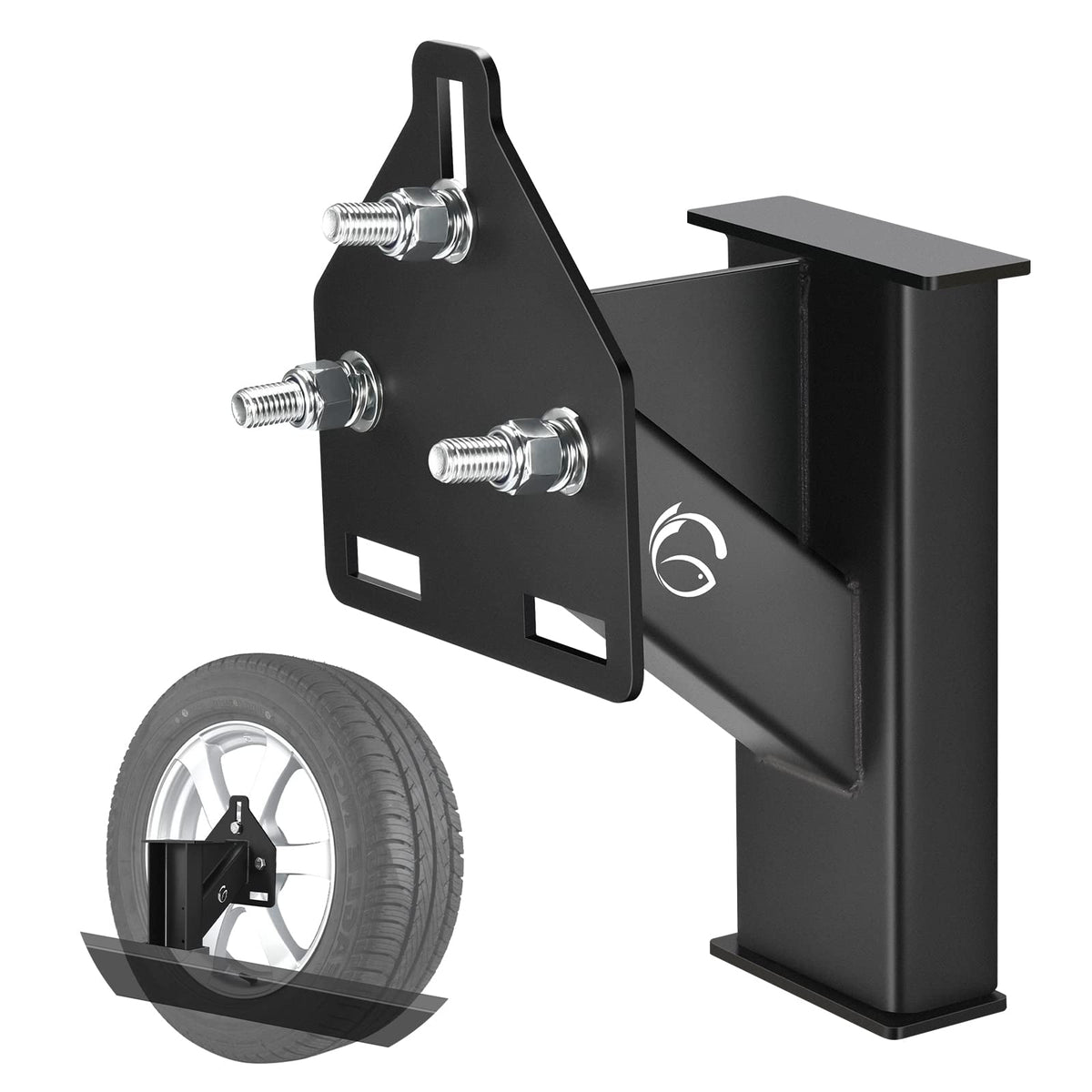 GADFISH front view spare mount showing sturdy frame and 150 lb capacity benefit