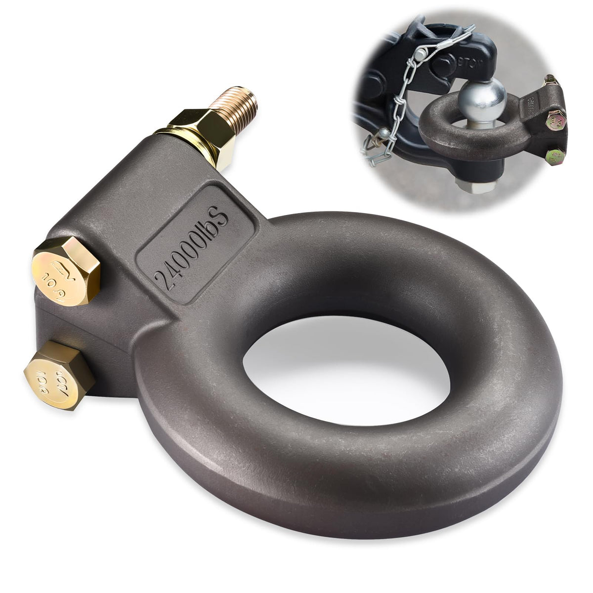 GADFISH front view lunette ring showing full tow-eye profile and secure connection benefit