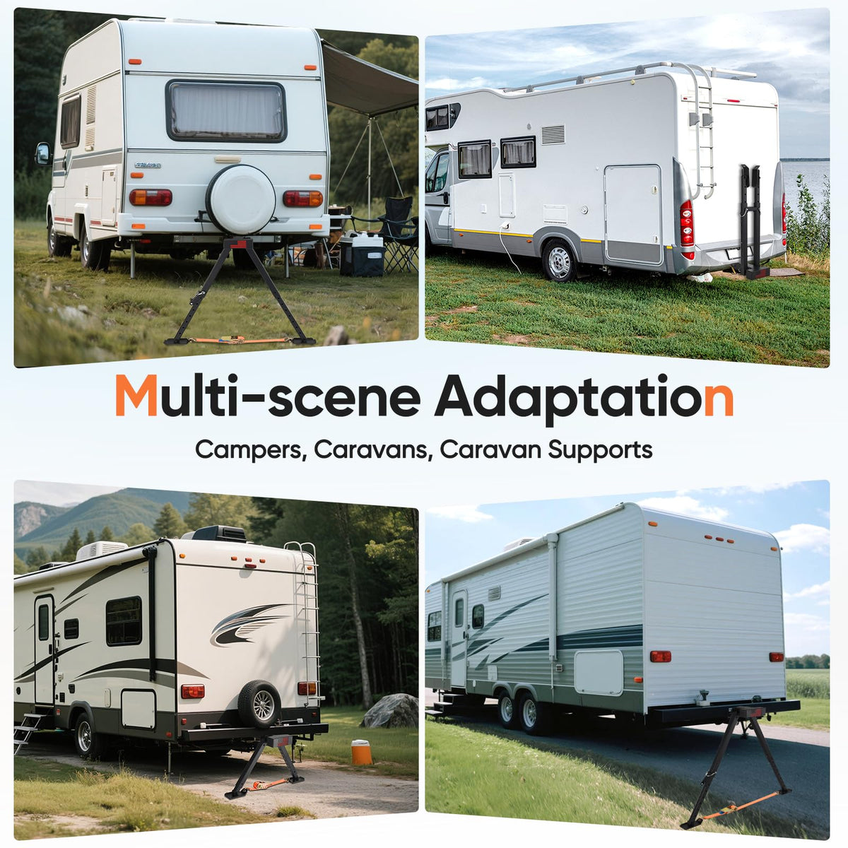 GADFISH installed at campsite stabilizing RV to reduce sway and increase comfort
