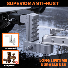 GAFONAXDRI dual-ball mount detail showing both 2" and 2-5/16" tow options benefit