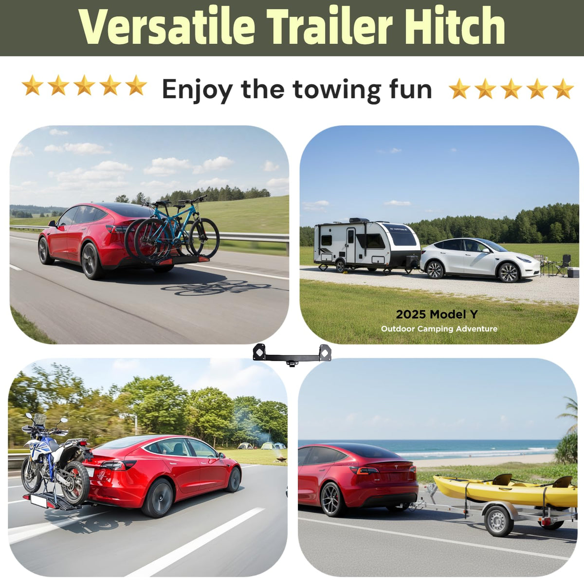 GAFONAXDRI rear hitch installed on Tesla Model Y demonstrating secure towing capability