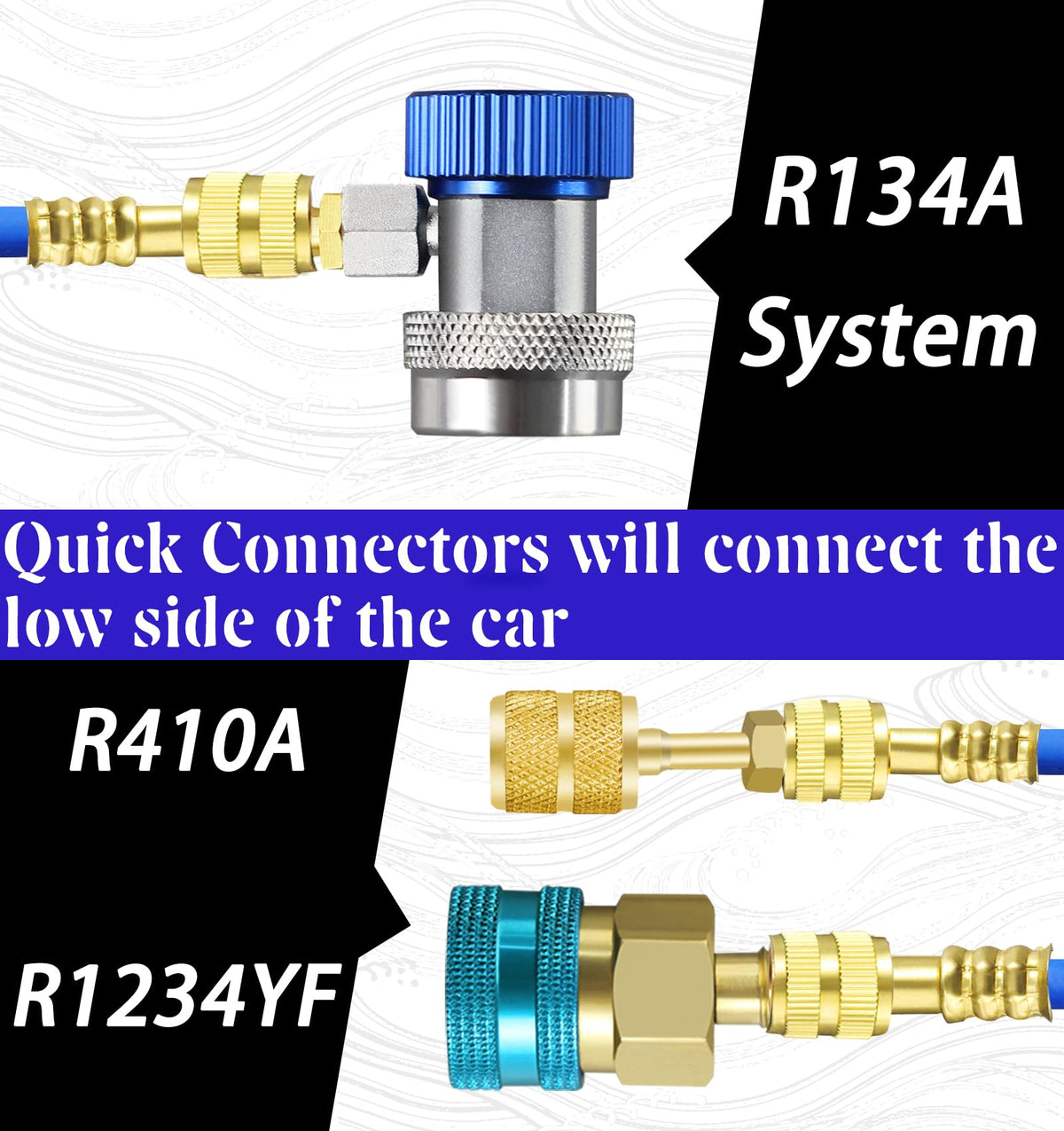 GallopMax R134A quick coupler attached, secure low-side connection benefit