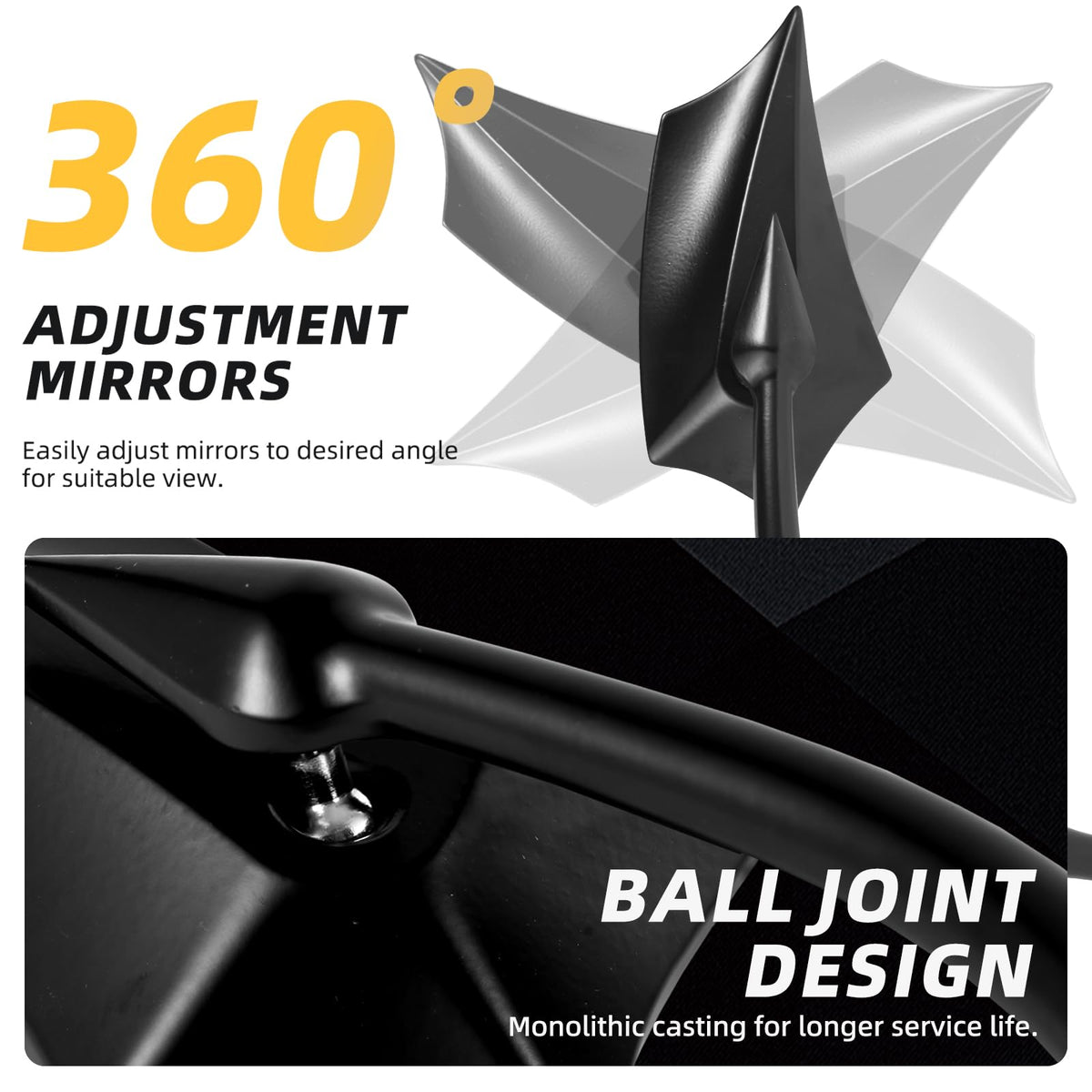 GAMAZING close-up of mirror stem highlighting durable alloy construction benefit